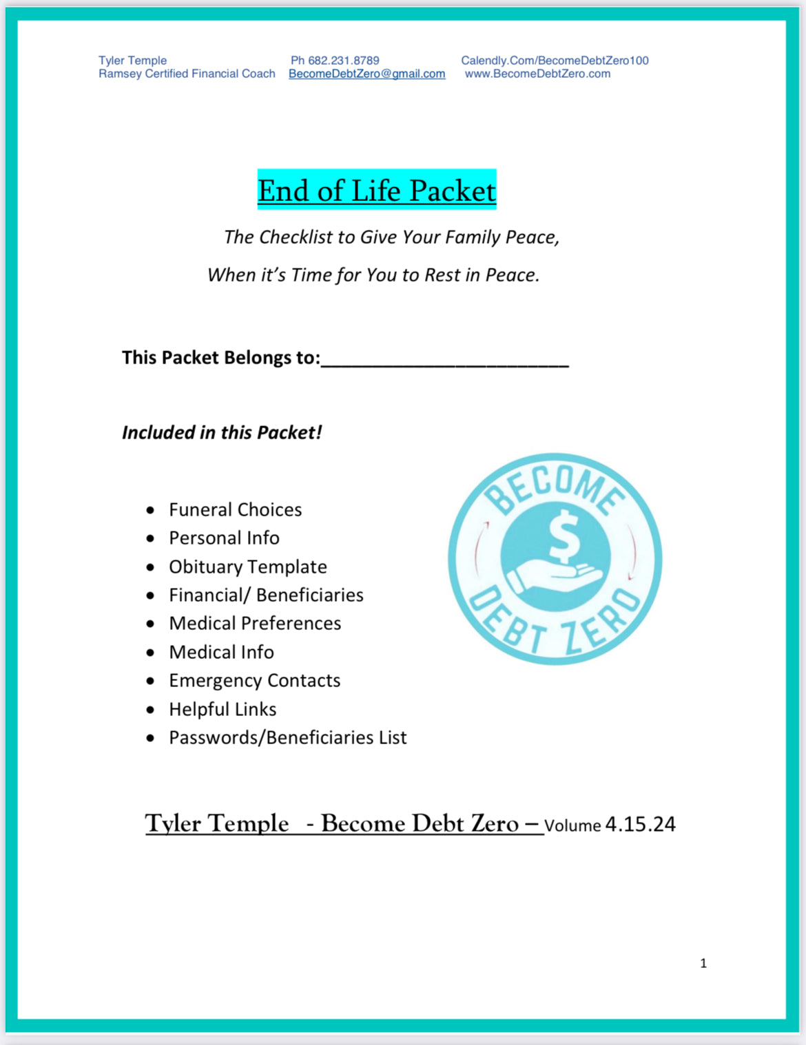 The End of Life Packet for Loved Ones